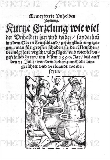 Extended newspaper of fiends from 1590, short story about how many fiends have been imprisoned in Germany, historical, digitally restored reproduction from an original of that time..