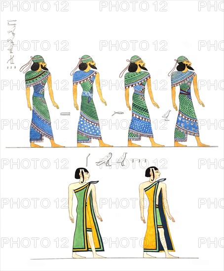 Various figures of foreign men depicted on Egyptian monuments, 1832-1844, The Monuments of Egypt and Nubia, illustrated by Doctor Ippolito Rosellini, Historical, digitally restored reproduction from an original of the period..