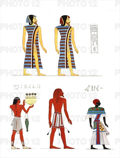 Various figures of foreign men depicted on Egyptian monuments, 1832-1844, The Monuments of Egypt and Nubia, illustrated by Doctor Ippolito Rosellini, Historical, digitally restored reproduction from an original of the period..