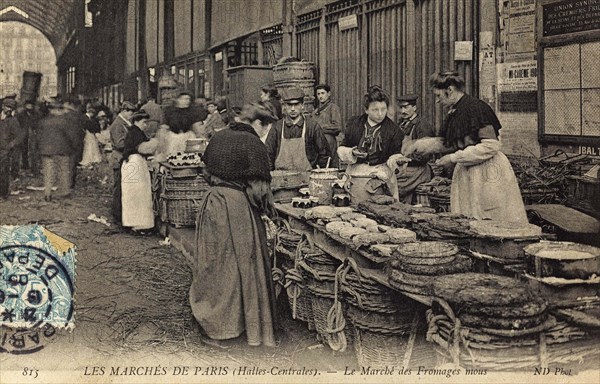 Historical postcard, Market. The Cheese Market, 815 les Marches de Paris, Halles Centrales, 1895, France, Historic, digitally restored reproduction from an original of the time..