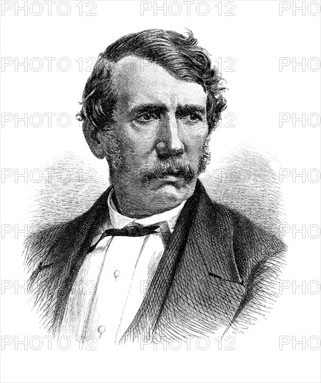 David Livingstone (19 March 1813 - 1 May 1873) was a Scottish missionary and an explorer of Africa. He is considered the discoverer of Victoria Falls, Historical, digitally restored reproduction from an original of the time..