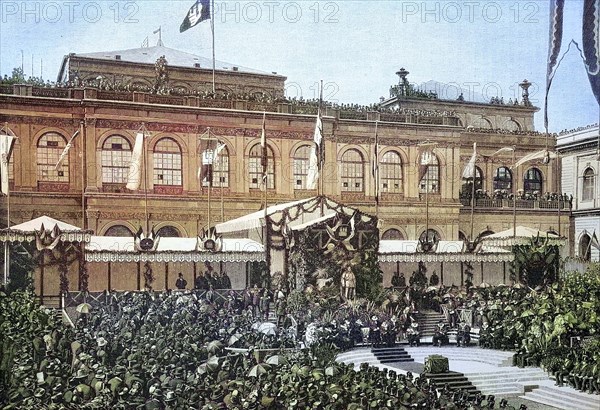 The laying of the foundation stone of the new town hall in Hamburg.