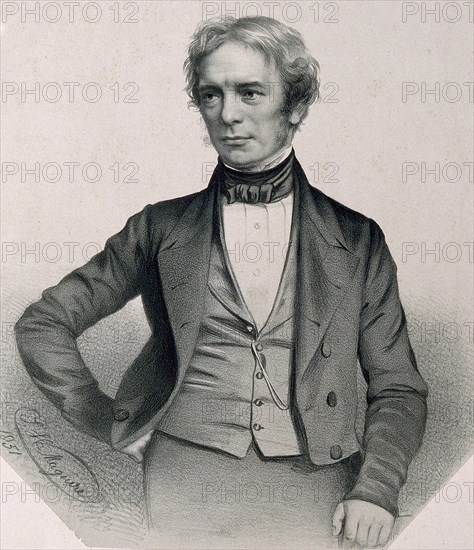 Michael Faraday (September 22, 1791 - August 25, 1867) was an English naturalist who is considered one of the most important experimental physicists, Historic, digitally restored reproduction of an original of that period..