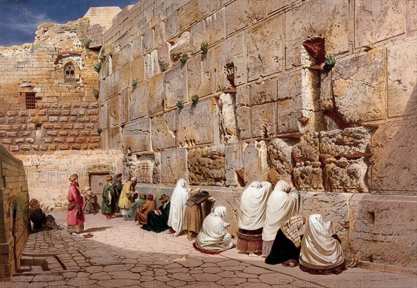 Jerusalem, Western Wall, Wailing Wall, 1865, today Israel.