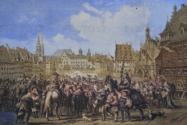 The journeymen's jousting on the market square in Nuremberg.