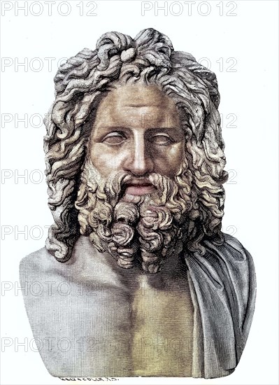 The antique marble bust of Zeus of Otricoli stands in the Vatican in Rome.