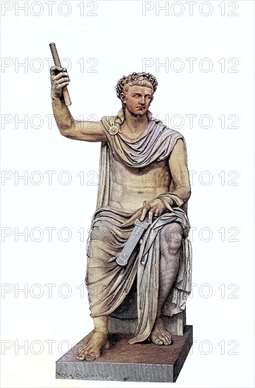 The antique marble statue of Tiberius in the Vatican Museum in Rome.