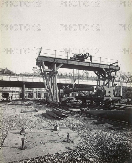 The Construction of the Metro in Paris, Workers on the Construction Site, 1899, France, Historic, digitally restored reproduction from a 19th century original.