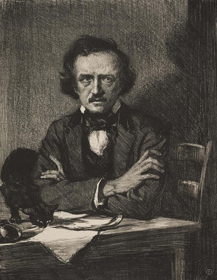 Edgar Allan Poe (19 January 1809 and 7 October 1849) was an American writer, Historical, digitally restored reproduction from a period originalMark Twain, real name Samuel Langhorne Clemens (30 November 1835 - 21 April 1910), was an American writer, Historical, digitally restored reproduction from a period original.