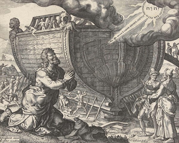 God commands Noah to build the ark, According to the biblical book of Genesis, Noah's ark was a buoyant box built by the patriarch Noah, Illustration from 1550, Historic, digitally restored reproduction from an original of the time.