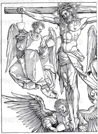 Christ on the cross with three angels.