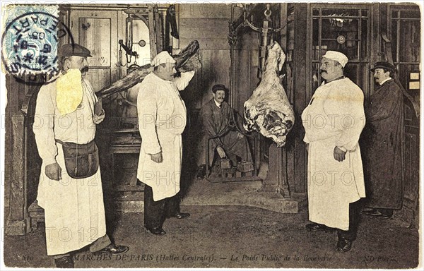 The Public Scales of the Butchers, 810 Marches de Paris, Les Halles Centrales, 1890, France, Historic, digitally restored reproduction from an original of the period.