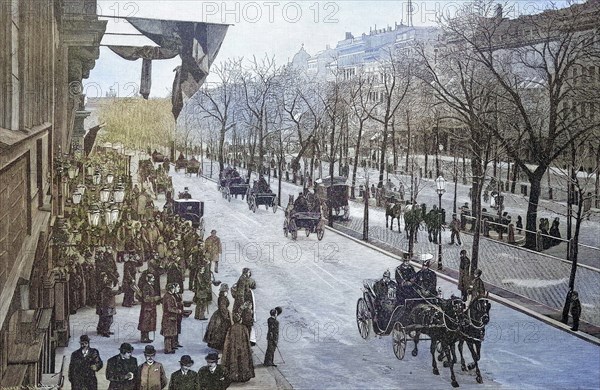 The Emperor during a ride in a horse-drawn carriage on Unter den Linden in Berlin