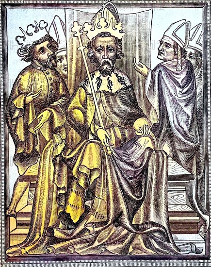 Emperor Charles IV in the imperial order with his son Wenceslas and bishops