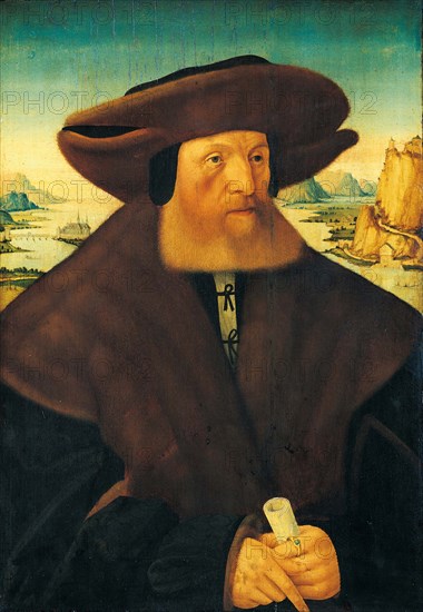 Portrait of Hamman von Holzhausen (1467-1536), a German politician, Frankfurt patrician and councilor. He held the office of Elder Mayor of the Free Imperial City of Frankfurt several times and was considered a promoter of the Reformation and Humanism, Historical, digitally restored reproduction from a 19th century original..