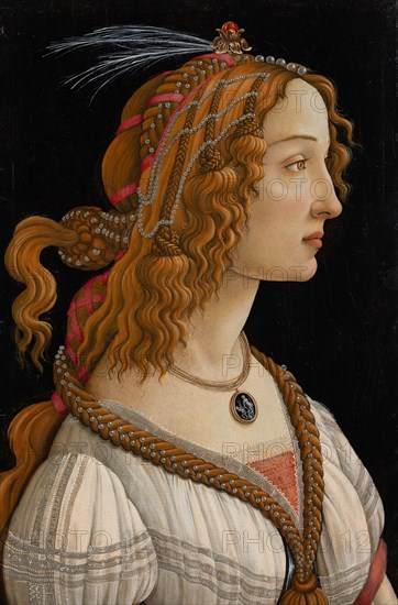 Simonetta Cattaneo Vespucci (January 28, 1453 to April 26, 1476) was considered the most beautiful woman in Florence, Italy at the time, Historical, digitally restored reproduction from a 19th century original..