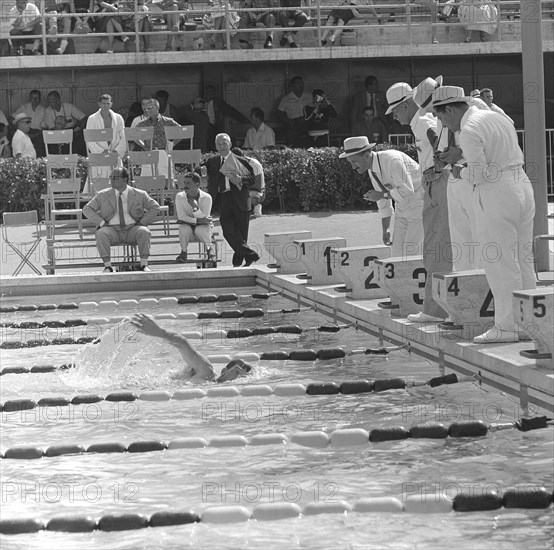 Olympic Games Rome 1960: The Modern Pentathlete Erhard Minder swimming.