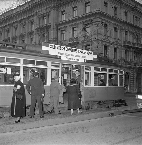 VBZ streetcar for Hungary (driven by students), Zurich 1956.