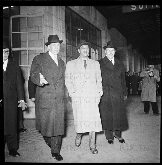 King Mohammad Zahir Shah (c) arriving in Geneva, 1950.