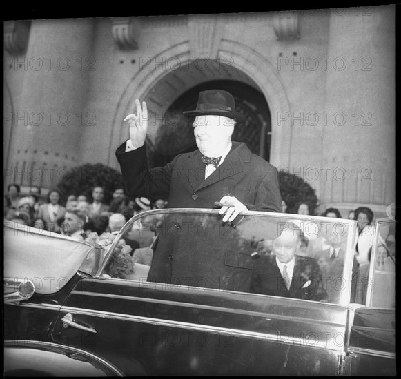 Winston Churchill at parade in Geneva 1946.