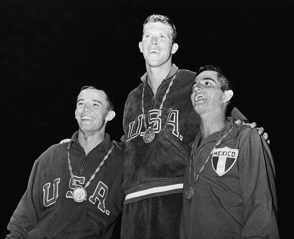 Olympic Games Rome 1960: Winners ceremony with Hall, Tobian, Botella.