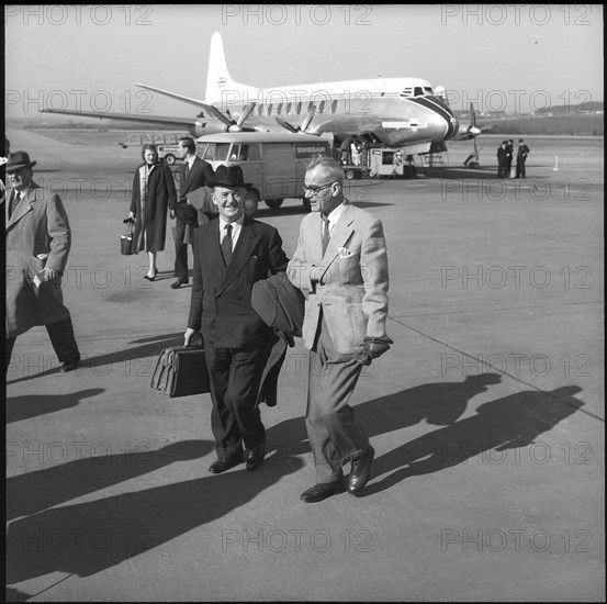 Arrival of Lord Edmond Davis at the airport of Zurich Kloten, 1957.