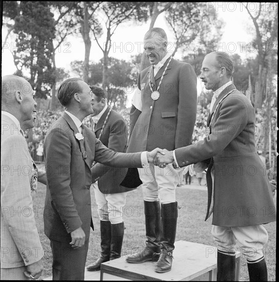 Olympic Games Rome 1960: Winners ceremony Three Day Event, Bühler, Morgan, Lavis.