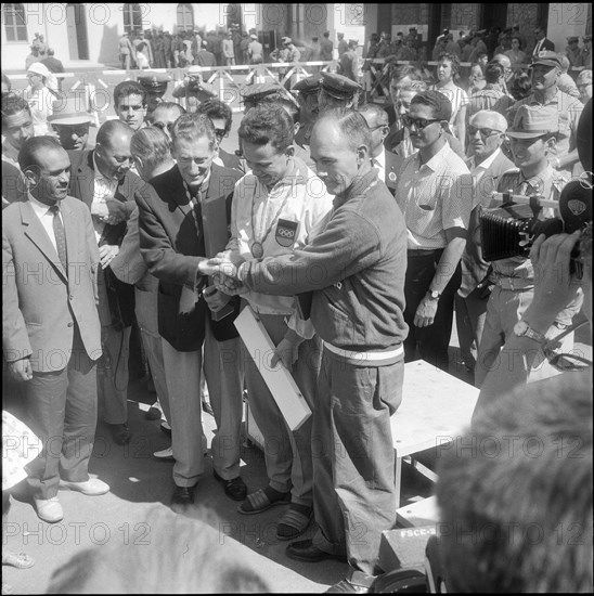 Olympic Games Rome 1960: Winners ceremony small bore rifle.