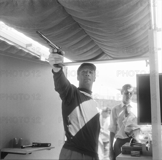 Olympic Games Rome 1960: The Modern Pentathlete Erhard Minder shooting.