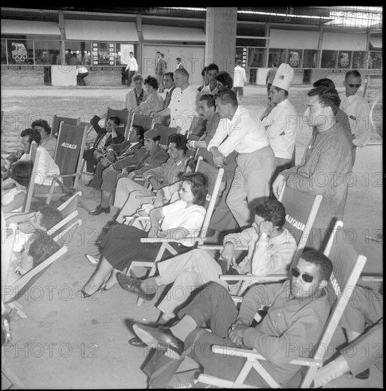 Rome 1960: athletes watching competition on TV.