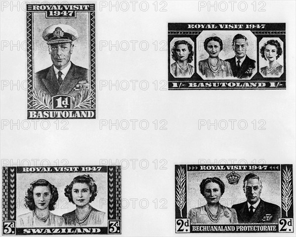 Special stamps for state visit of British Kings family 1947 .