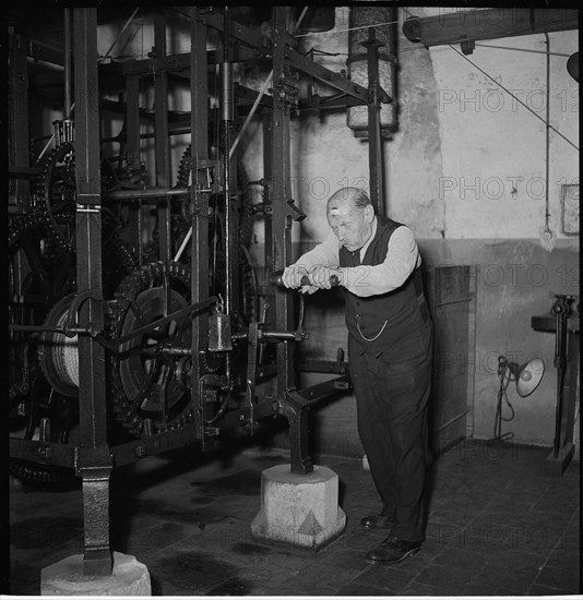 Arnold Zwahlen, tuner of Zytglogge tower clock, 1949