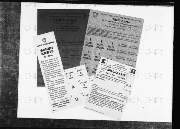 Textile ration card. shoe ration card. Food ration card. 1940