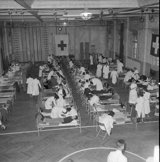 Zurich academicians giving blood for Hungary 1956.