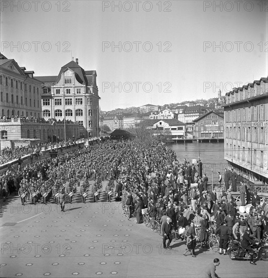 Military brass band; outdoor appearance; 1942.