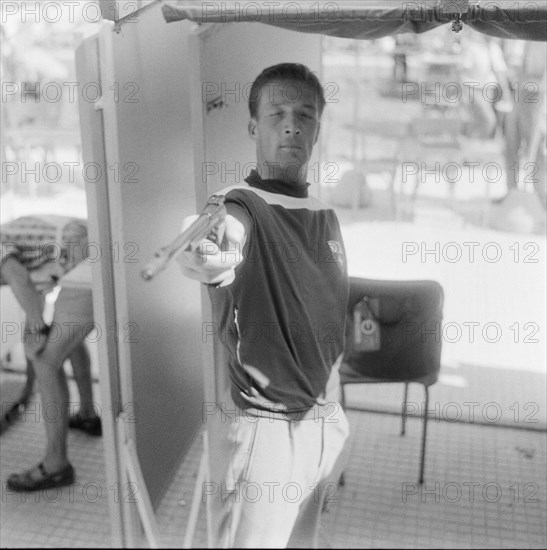 Olympic Games Rome 1960: The Modern Pentathlete Erhard Minder shooting.