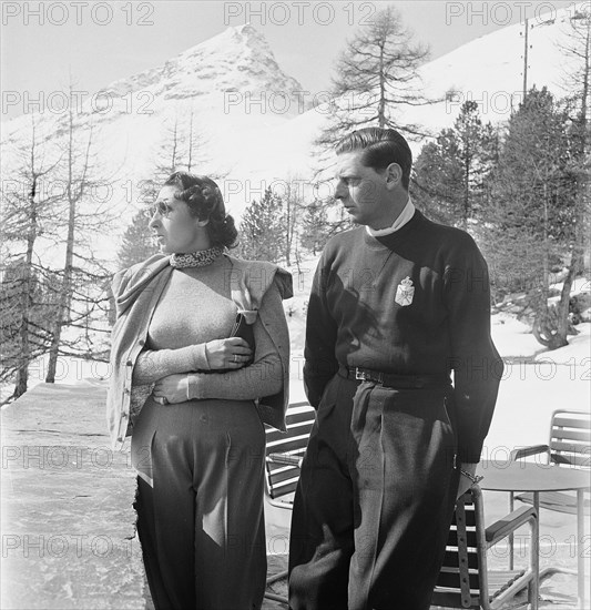 prince Niklaus of Romania with his wife in St. Moritz, 1942.