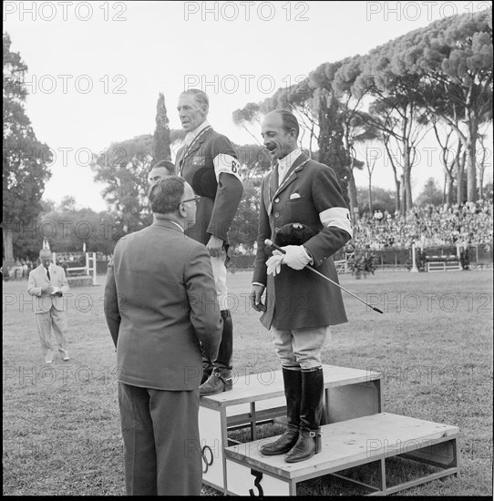 Olympic Games Rome 1960: Winners ceremony Three Day Event, Bühler, Morgan, Lavis.