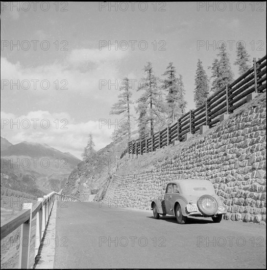 Julier road, parked car around 1952.