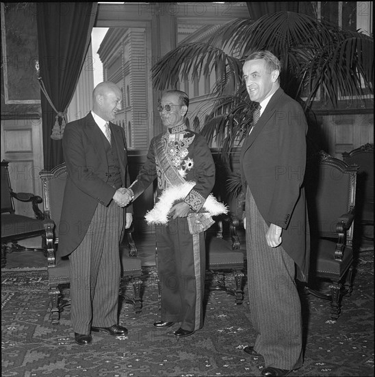 Federal president Etter, ambassador Vadakan, Federal Councillor Petitpierre; Berne 1953.