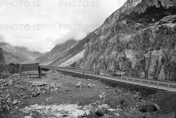 New built section of the road to the Gotthard pass 1971 .