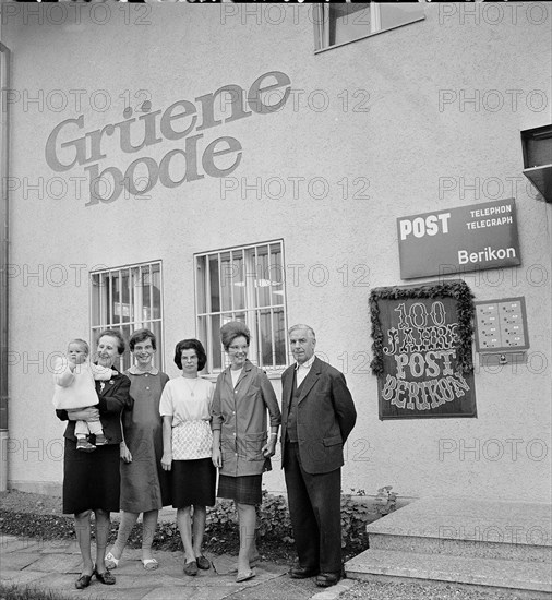 Berikon post office 100th anniversary, postal clerk and his family, 1964.