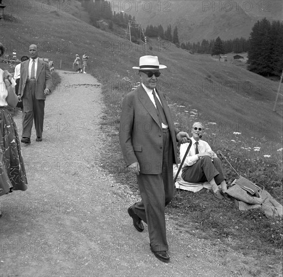 German Federal Chancellor Adenauer with daughter Ria in Mürren 1955.