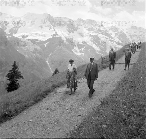 German Federal Chancellor Adenauer with daughter Ria in Mürren 1955.