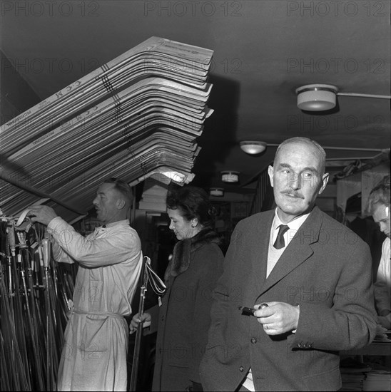 Denis Vaucher in his sports shop in Berne 1951.