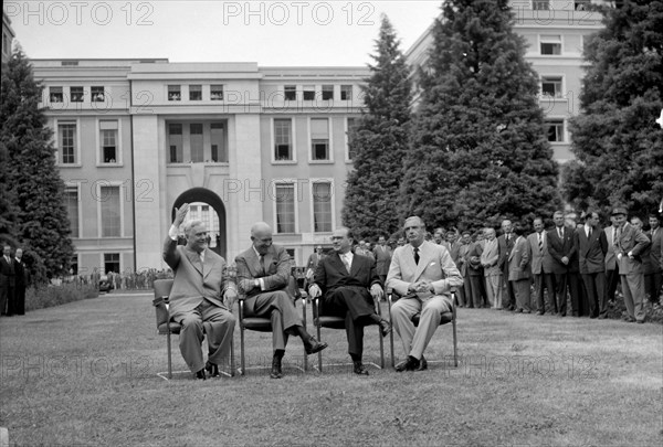 Geneva Summit 1955, Bulganin, Eisenhower, Faure and Eden posing for the photographers.