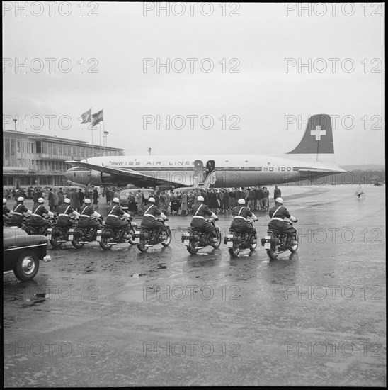 Police escort for Emperor Haile Selassie leaving Switzerland, Kloten 1954