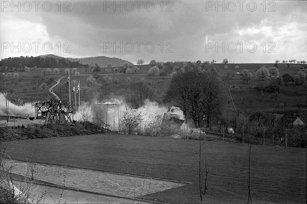 Blasting of church tower, Zeihen 1965