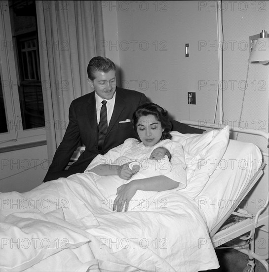 Princess Fatemeh Pahlavi of Persia gives birth to a son in Zurich, around 1956