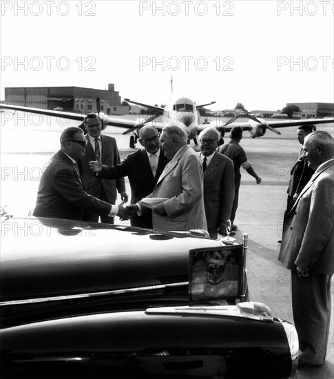 Ludwig Erhard at the airport of Zurich Kloten 1959